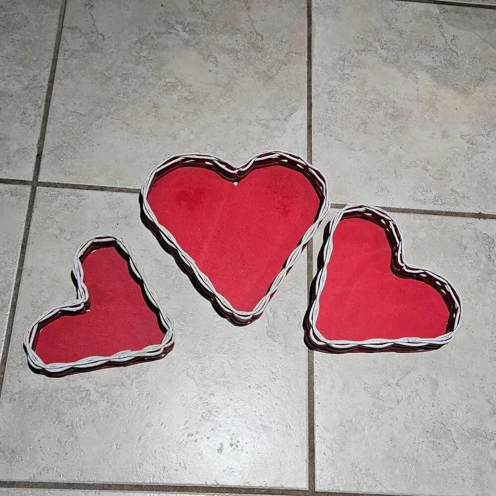 vintage cottagecore twee red heart stacking baskets